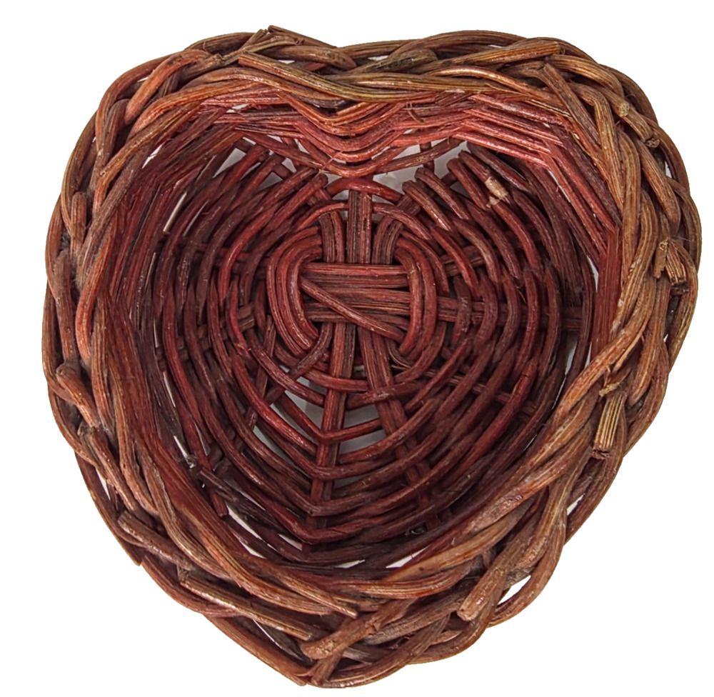 Small Heart Shaped Wicker Basket Brown Woven Rattan Valentine Rustic Decor